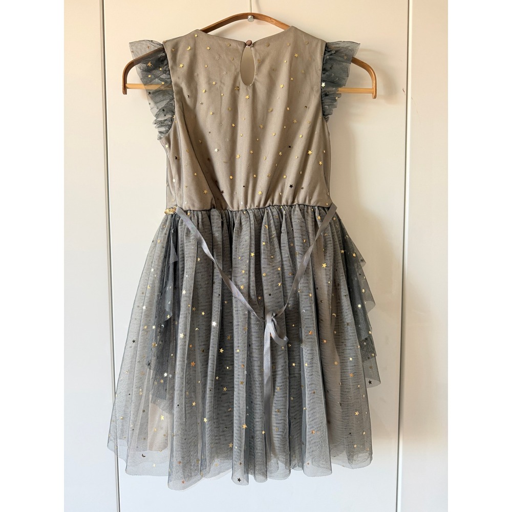 🎄Holiday Ready! Zunie Girls Gold Celestial Star Tulle Party Dress Grey Sz 7